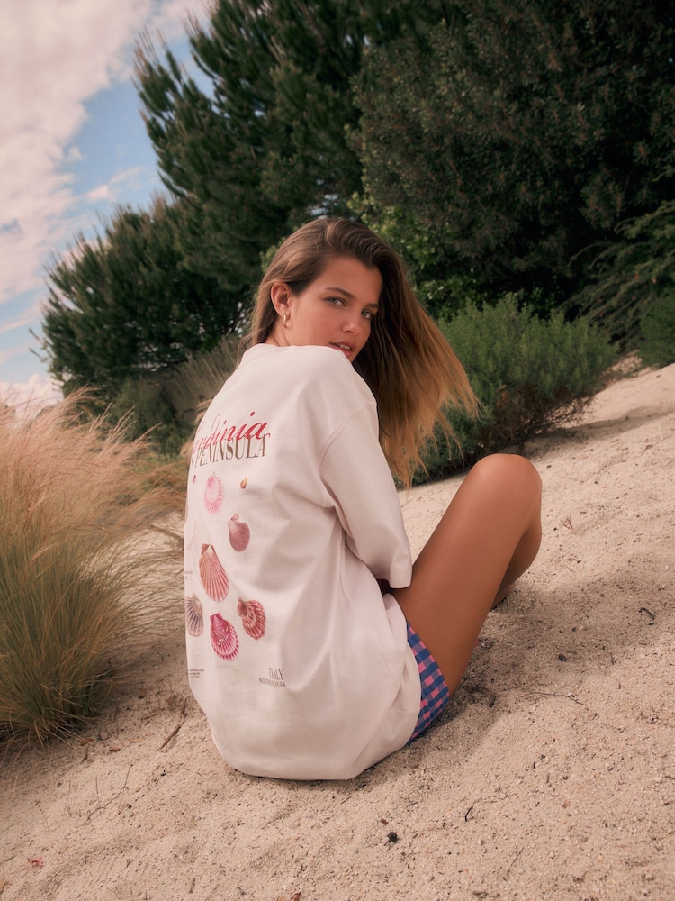 Pink Offcial Ashmolean Museum License Shell Graphic Print Longline Crew Neck T-Shirt - Image 1 of 15