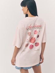 Pink Offcial Ashmolean Museum License Shell Graphic Print Longline Crew Neck T-Shirt - Image 5 of 15