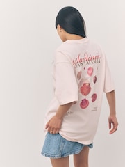 Pink Offcial Ashmolean Museum License Shell Graphic Print Longline Crew Neck T-Shirt - Image 6 of 15