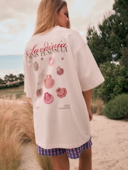 Pink Offcial Ashmolean Museum License Shell Graphic Print Longline Crew Neck T-Shirt - Image 7 of 15