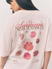 Pink Offcial Ashmolean Museum License Shell Graphic Print Longline Crew Neck T-Shirt - Image 8 of 15