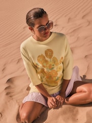 Yellow Official License Van Gogh Sunflowers Graphic Print Longline Crew Neck T-Shirt - Image 3 of 6