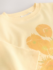 Yellow Official License Van Gogh Sunflowers Graphic Print Longline Crew Neck T-Shirt - Image 5 of 6