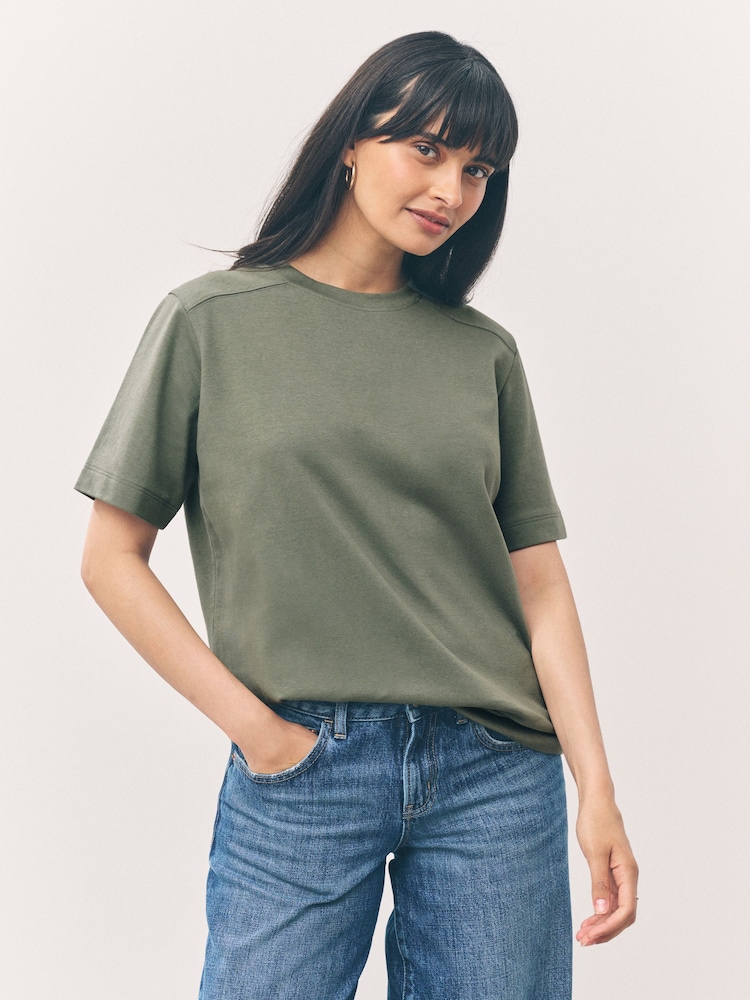 Verde cáqui - Camiseta pesada de manga curta com gola redonda - Imagem 1 de 5