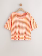 Fluro Orange Stripe - Camiseta de linho com mistura modal de toque macio e gola redonda - Imagem 4 de 6