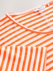 Fluro Orange Stripe - Camiseta de linho com mistura modal de toque macio e gola redonda - Imagem 6 de 6