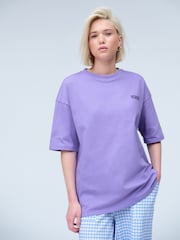 Purple Oversized Relaxed Fit Sporty Graphic Print Short Sleeve Crew Neck T-Shirt - Image 2 of 9