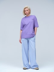 Purple Oversized Relaxed Fit Sporty Graphic Print Short Sleeve Crew Neck T-Shirt - Image 3 of 9