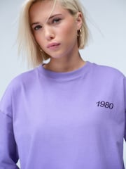 Purple Oversized Relaxed Fit Sporty Graphic Print Short Sleeve Crew Neck T-Shirt - Image 5 of 9