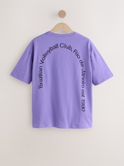 Purple Oversized Relaxed Fit Sporty Graphic Print Short Sleeve Crew Neck T-Shirt - Image 7 of 9