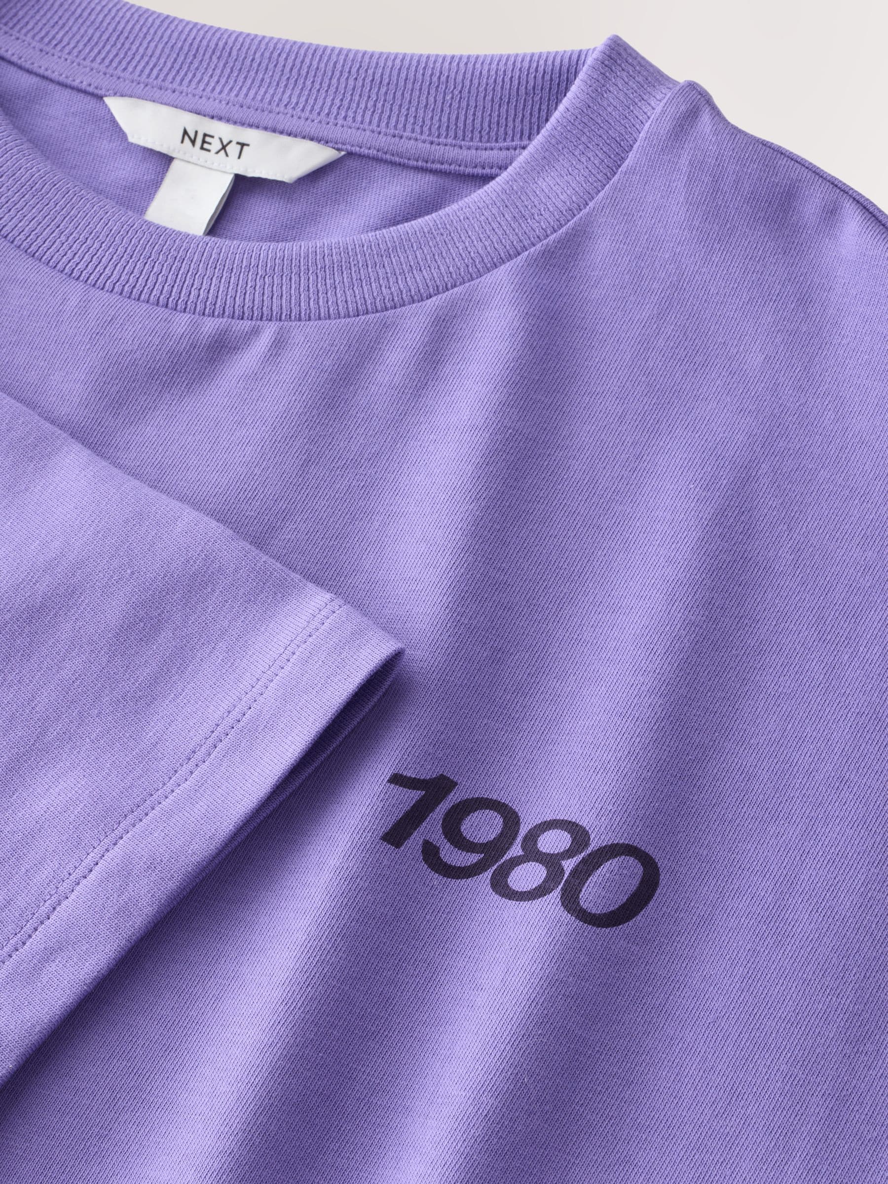 Buy Purple Oversized Relaxed Fit Sporty Graphic Print Short Sleeve