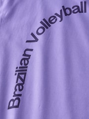 Purple Oversized Relaxed Fit Sporty Graphic Print Short Sleeve Crew Neck T-Shirt - Image 9 of 9