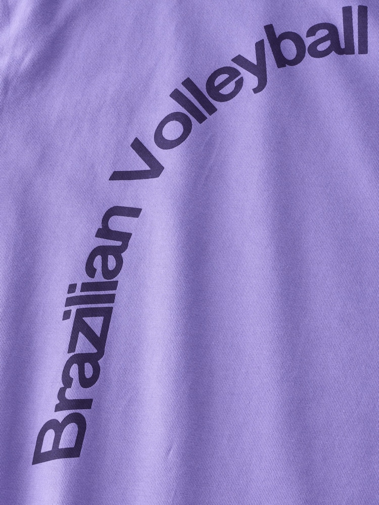 Purple Oversized Relaxed Fit Sporty Graphic Print Short Sleeve Crew Neck T-Shirt - Image 9 of 9