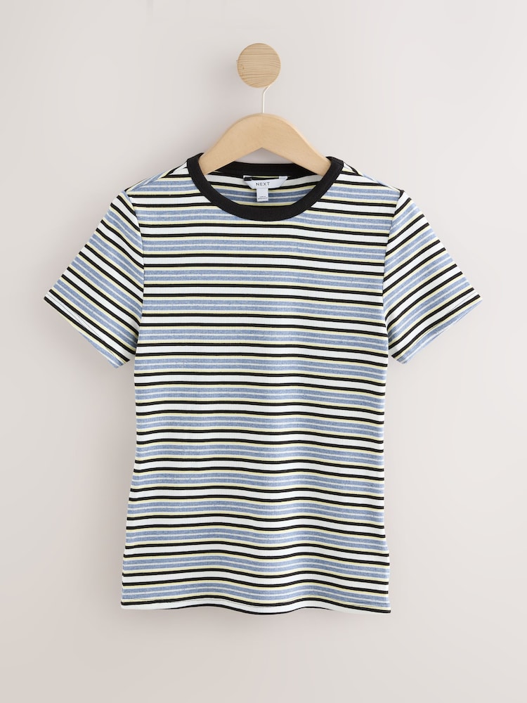 Navy/White Short Sleeve Contrast Neckline Striped Crew Neck T-Shirt - Image 1 of 3
