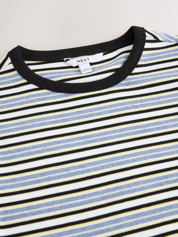 Navy/White Short Sleeve Contrast Neckline Striped Crew Neck T-Shirt - Image 3 of 3
