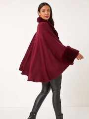 Roman Red Faux Fur Trim Knitted Poncho - Image 2 of 5