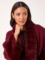 Roman Red Faux Fur Trim Knitted Poncho - Image 4 of 5