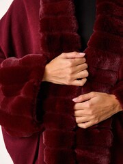 Roman Red Faux Fur Trim Knitted Poncho - Image 5 of 5