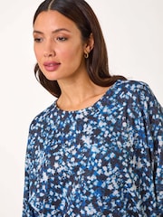 Roman Blue Abstract Print Side Tie Ruched Top - Image 4 of 5