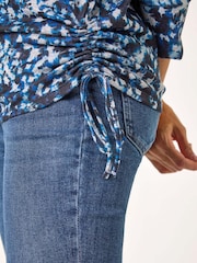 Roman Blue Abstract Print Side Tie Ruched Top - Image 5 of 5