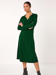 Roman Green Scallop Detail Knitted Midi Dress - Image 2 of 5