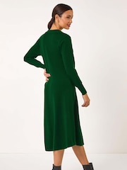 Roman Green Scallop Detail Knitted Midi Dress - Image 3 of 5