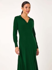 Roman Green Scallop Detail Knitted Midi Dress - Image 4 of 5
