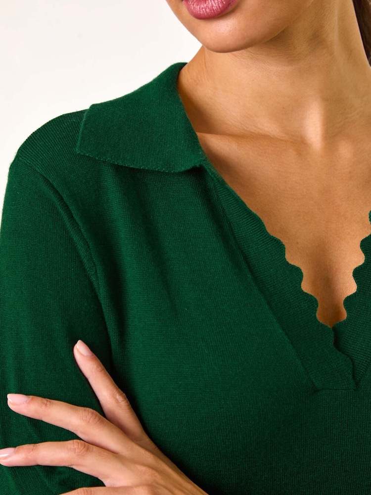 Roman Green Scallop Detail Knitted Midi Dress - Image 5 of 5