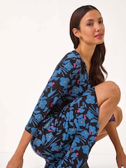 Roman Black Floral Print V-Neck Ruched Dress - Image 2 of 5