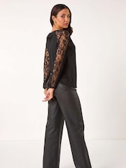 Roman Black Lace Sleeve Stretch Blouses - Image 2 of 5