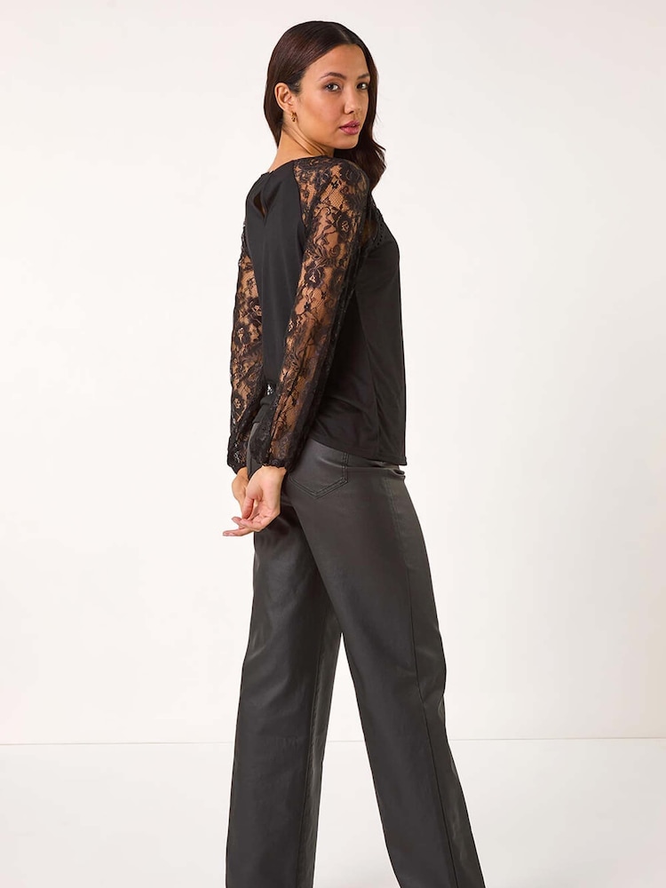 Roman Black Lace Sleeve Stretch Blouses - Image 2 of 5