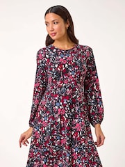 Roman Pink Floral Print Ruched Stretch Dress - Image 2 of 5