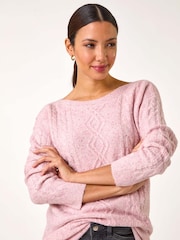 Roman Pink Sequin Cable Knit Jumper - Image 1 of 5