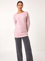 Roman Pink Sequin Cable Knit Jumper - Image 2 of 5