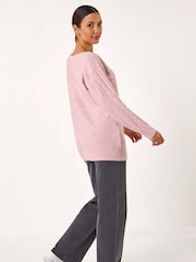 Roman Pink Sequin Cable Knit Jumper - Image 3 of 5