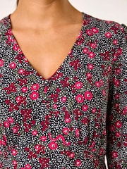 Roman Pink Disty Floral Print V-Neck Stretch Dress - Image 5 of 5