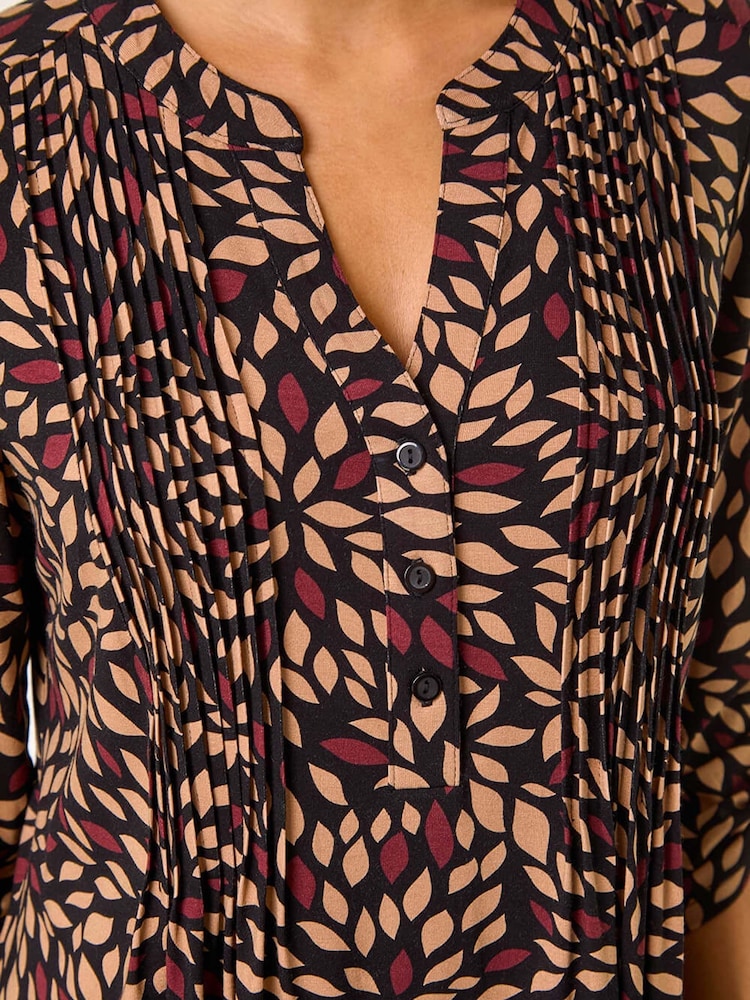 Roman Leaf Print Pintuck Pleat Tunics - Imagen 5 de 5