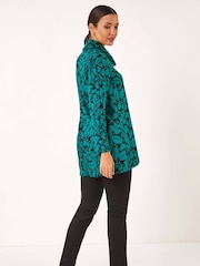 Roman Blue Leaf Print Cowl Neck Top - Image 3 of 5