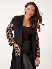 Roman Black Animal Print Jacquard Cardigan - Image 1 of 5