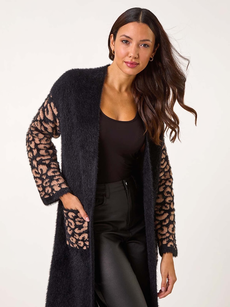 Roman Black Animal Print Jacquard Cardigan - Image 1 of 5