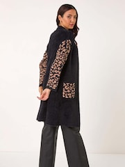 Roman Black Animal Print Jacquard Cardigan - Image 3 of 5