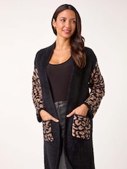 Roman Black Animal Print Jacquard Cardigan - Image 4 of 5