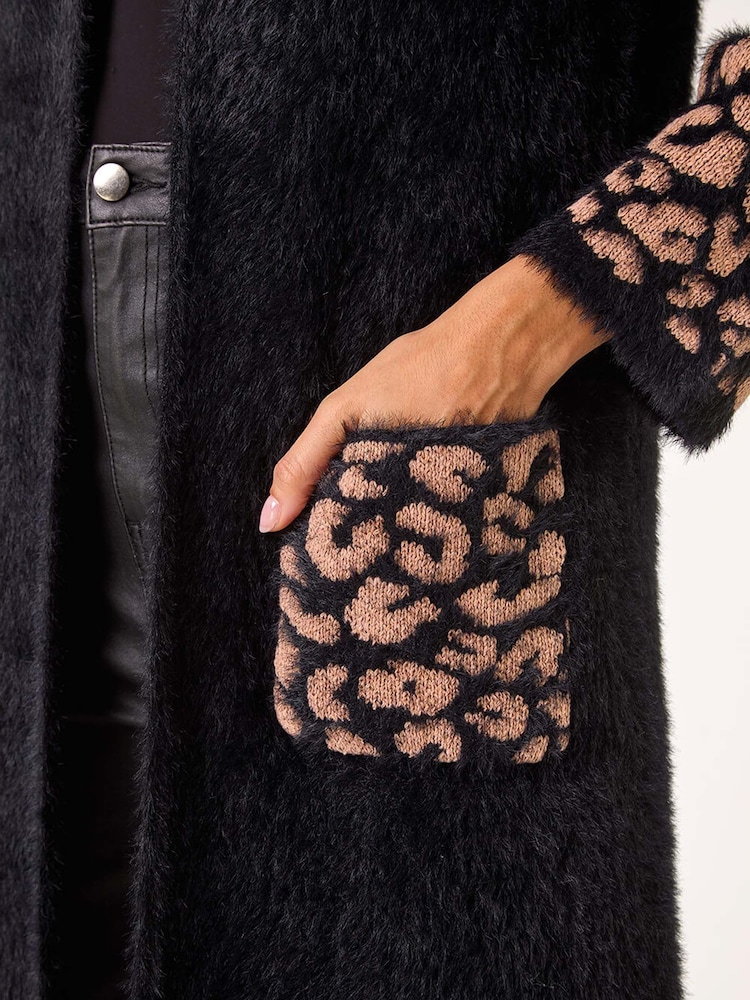 Roman Black Animal Print Jacquard Cardigan - Image 5 of 5