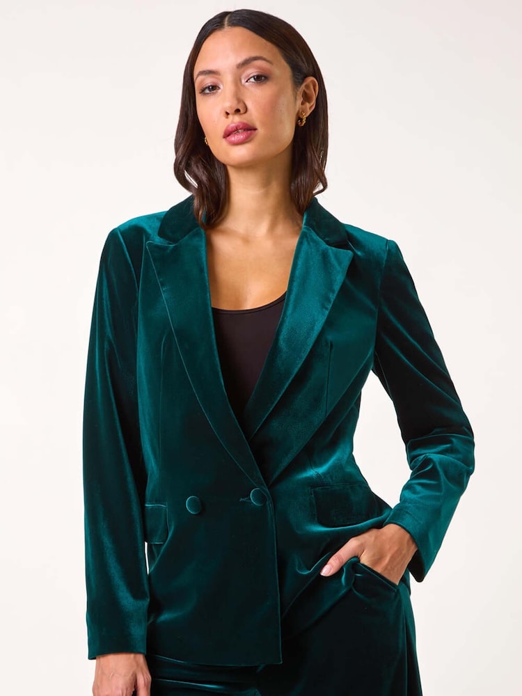 Roman Green Velvet Double Breasted Blazer - Image 1 of 5 Roman Green Velvet Double Breasted Blazer - Image 1 of 5