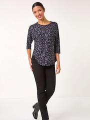 Roman Grey Animal Print Raglan Top - Image 1 of 5