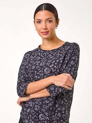 Roman Grey Animal Print Raglan Top - Image 3 of 5