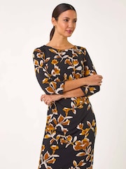 Roman Yellow Abstract Side Ruched Dress - Image 2 of 5