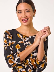 Roman Yellow Abstract Side Ruched Dress - Image 4 of 5