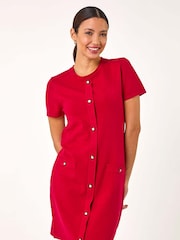 Roman Red Knitted Button Detail A-Line Dress - Image 2 of 5