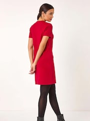 Roman Red Knitted Button Detail A-Line Dress - Image 3 of 5
